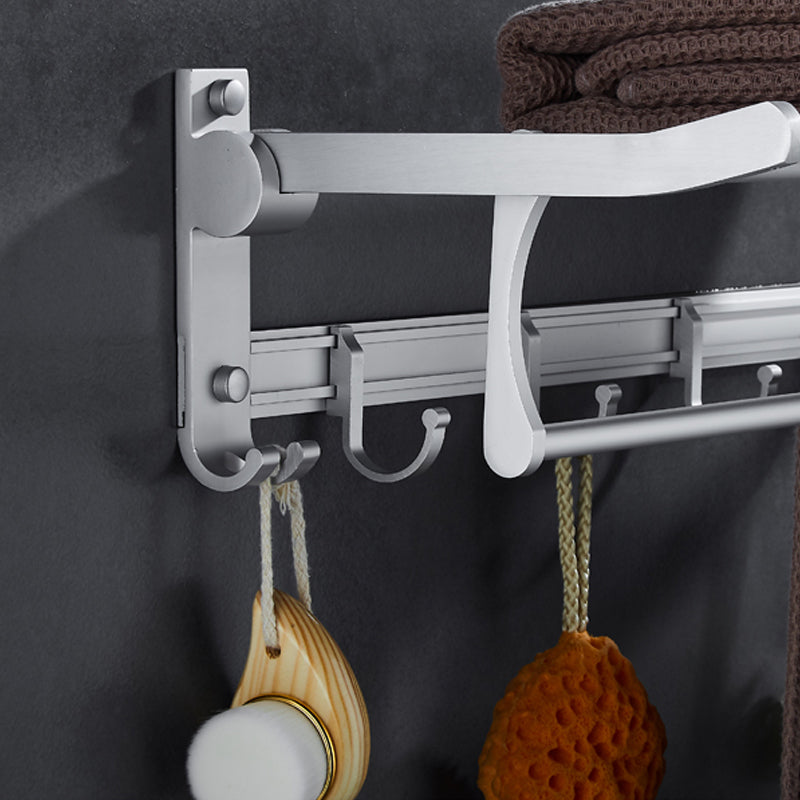 Silver Modern Bathroom Accessory Set with Bath Shelf/Towel Bar & Robe Hooks