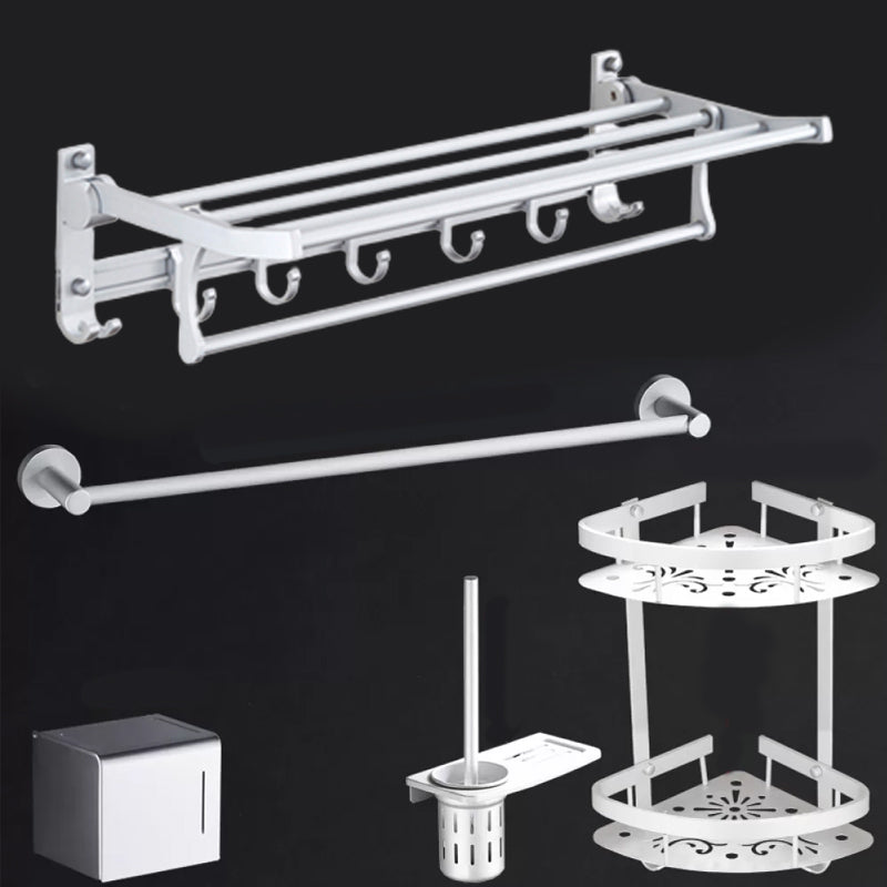 Silver Modern Bathroom Accessory Set with Bath Shelf/Towel Bar & Robe Hooks