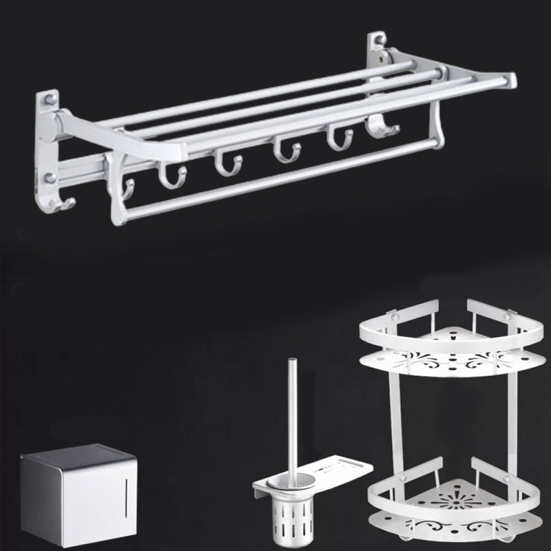 Silver Modern Bathroom Accessory Set with Bath Shelf/Towel Bar & Robe Hooks