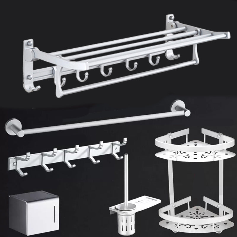 Silver Modern Bathroom Accessory Set with Bath Shelf/Towel Bar & Robe Hooks