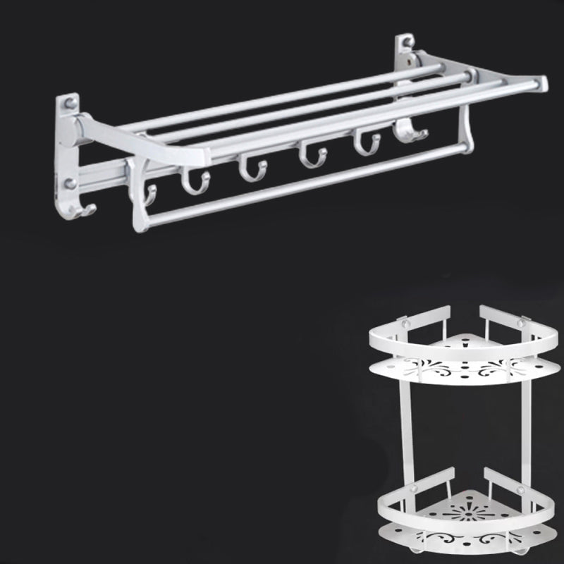 Silver Modern Bathroom Accessory Set with Bath Shelf/Towel Bar & Robe Hooks