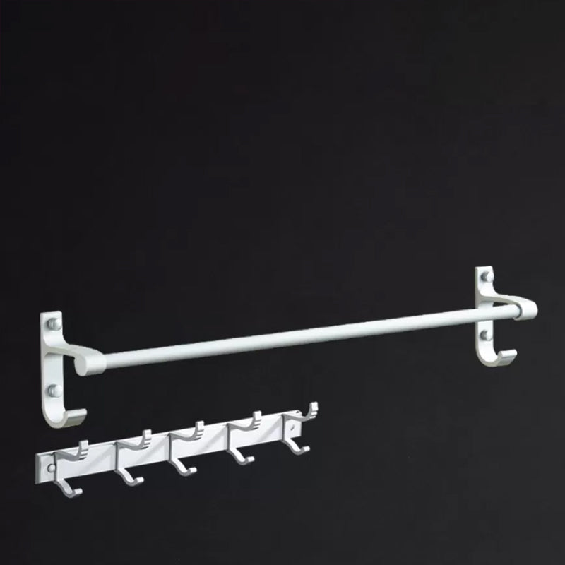 Silver Modern Bathroom Accessory Set with Bath Shelf/Towel Bar & Robe Hooks