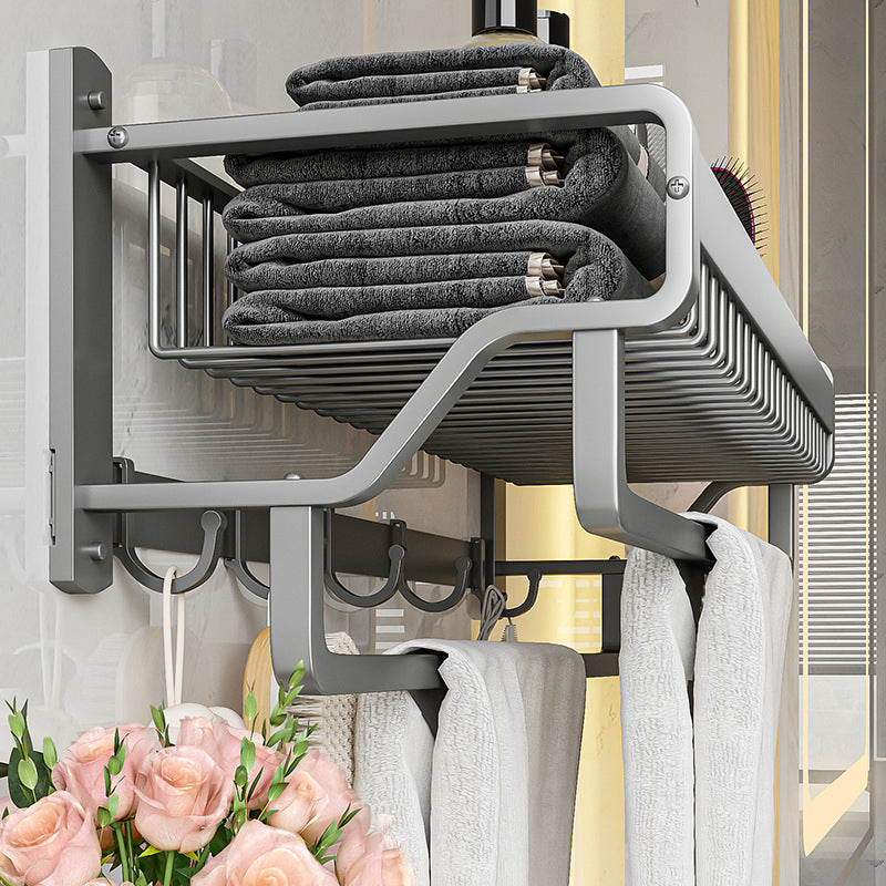 Modern Metal Bathroom Accessory Set Polished Sliver Bath Shelf/Paper Holder/Robe Hooks