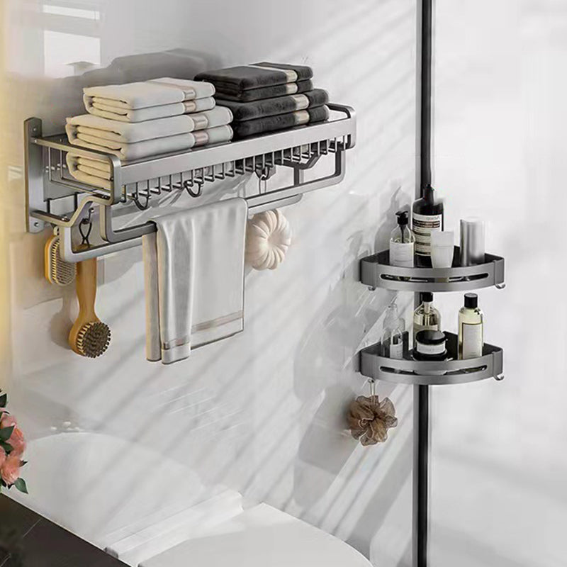 Modern Metal Bathroom Accessory Set Polished Sliver Bath Shelf/Paper Holder/Robe Hooks