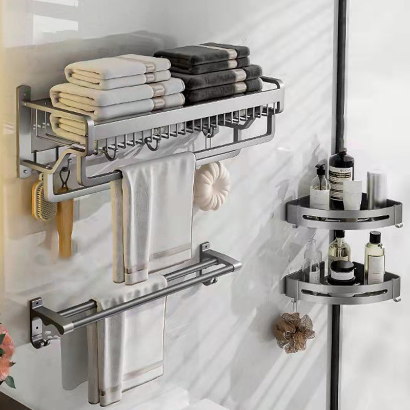 Modern Metal Bathroom Accessory Set Polished Sliver Bath Shelf/Paper Holder/Robe Hooks