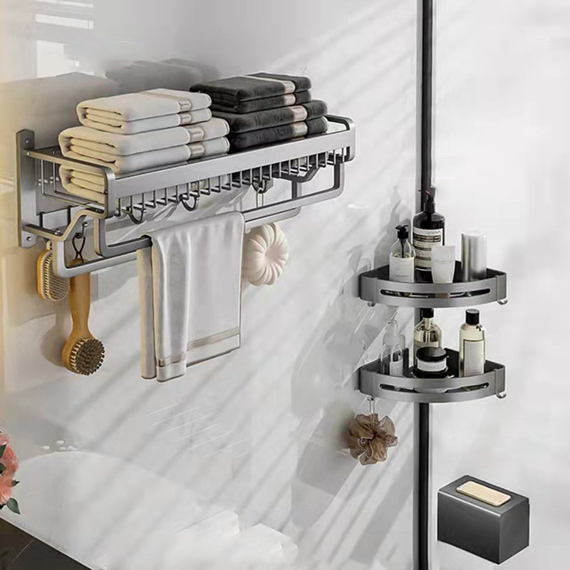 Modern Metal Bathroom Accessory Set Polished Sliver Bath Shelf/Paper Holder/Robe Hooks