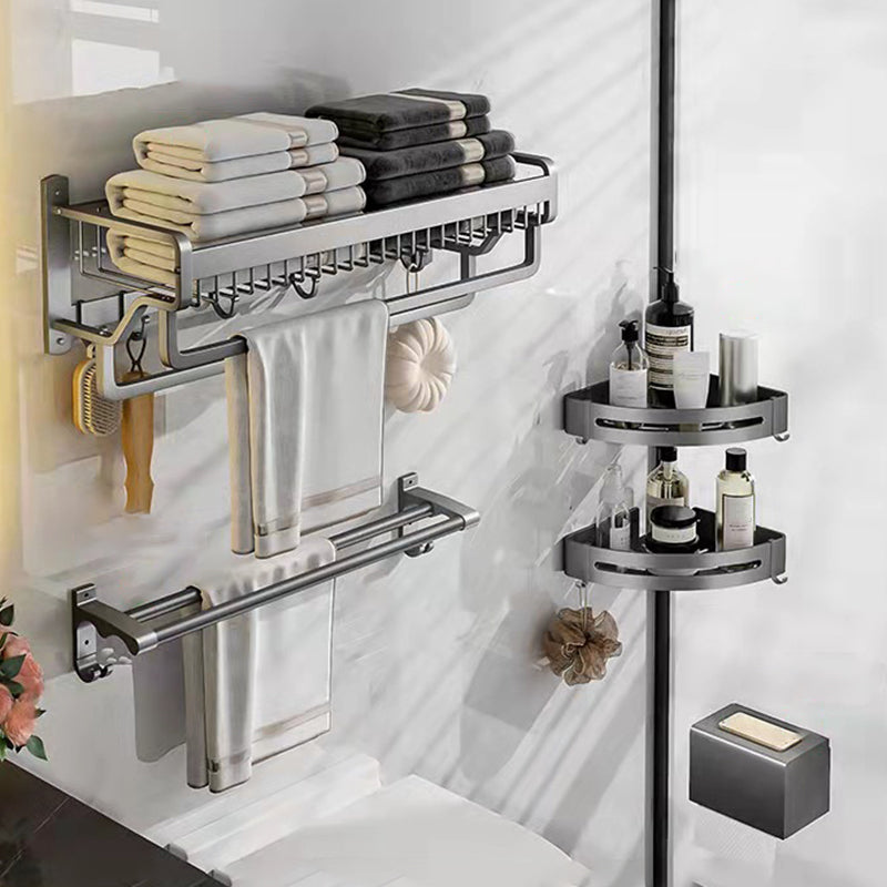 Modern Metal Bathroom Accessory Set Polished Sliver Bath Shelf/Paper Holder/Robe Hooks