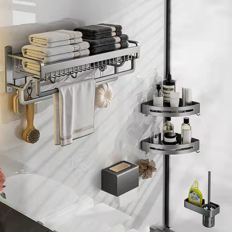 Modern Metal Bathroom Accessory Set Polished Sliver Bath Shelf/Paper Holder/Robe Hooks