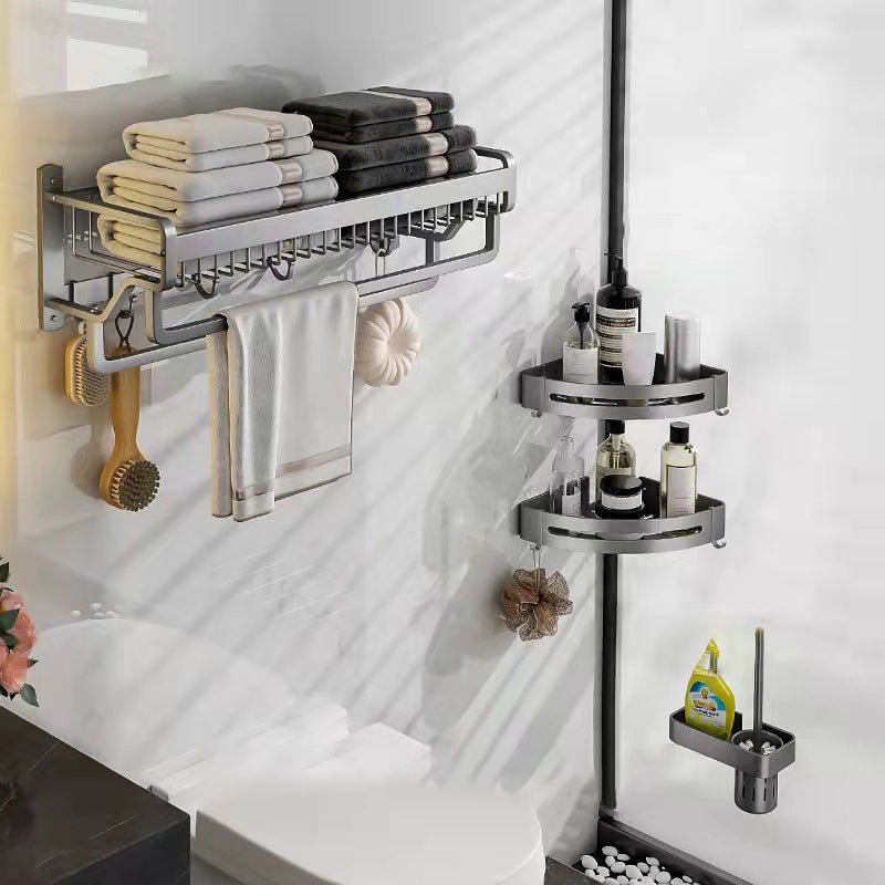 Modern Metal Bathroom Accessory Set Polished Sliver Bath Shelf/Paper Holder/Robe Hooks