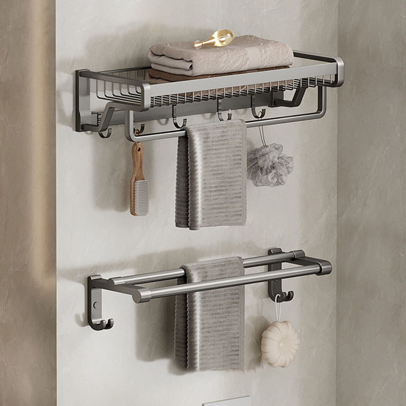 Aluminum Modern Bathroom Accessory Set Polished Gray Bath Shelf/Paper Holder/Robe Hooks