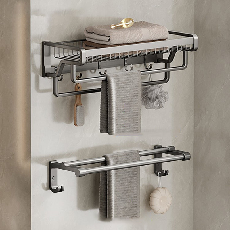 Aluminum Modern Bathroom Accessory Set Polished Gray Bath Shelf/Paper Holder/Robe Hooks