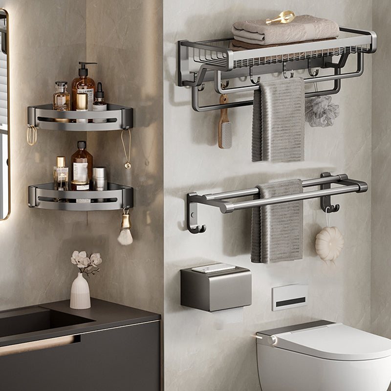 Aluminum Modern Bathroom Accessory Set Polished Gray Bath Shelf/Paper Holder/Robe Hooks