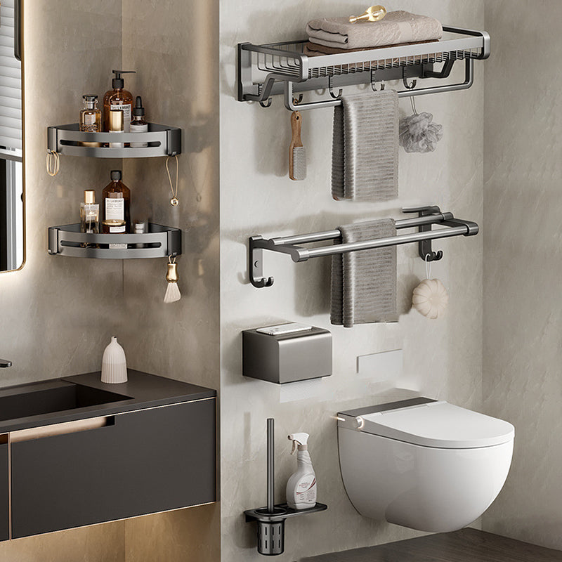 Aluminum Modern Bathroom Accessory Set Polished Gray Bath Shelf/Paper Holder/Robe Hooks