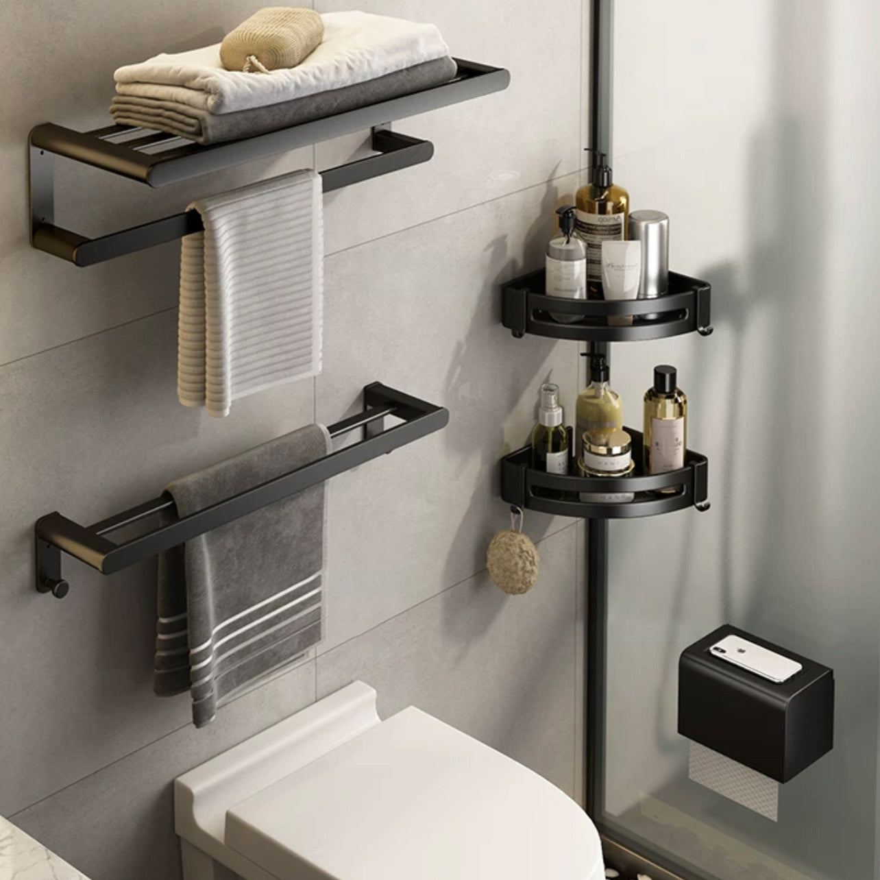 Modern Bath Hardware Set Black Towel Bar Bath Shelf Bathroom Hardware Set