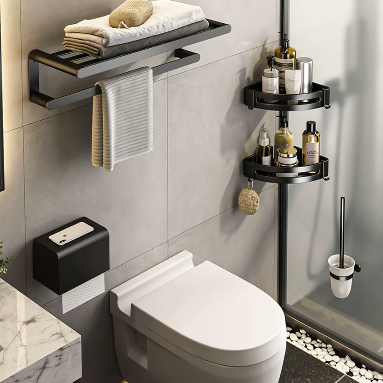 Modern Bath Hardware Set Black Towel Bar Bath Shelf Bathroom Hardware Set