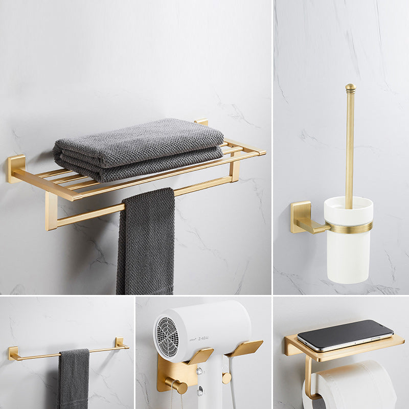 Golden Modern 5-Piece Bathroom Accessory Set Brushed Brass Towel Bar/Paper Holder