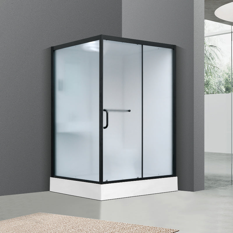 Shower Stall Semi-Frameless Single Sliding Black Rectangle Shower Stall