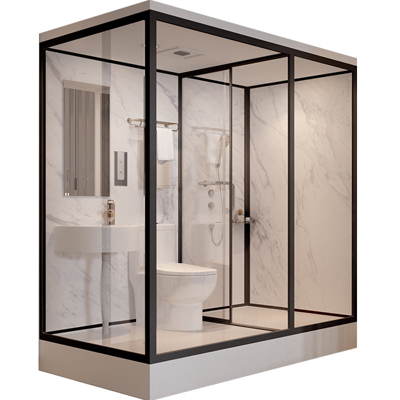 Shower Stall Semi-Frameless Single Sliding Black Rectangle Shower Stall