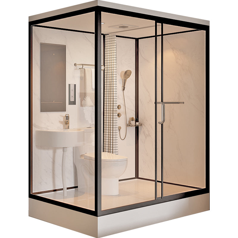 Shower Stall Semi-Frameless Single Sliding Black Rectangle Shower Stall