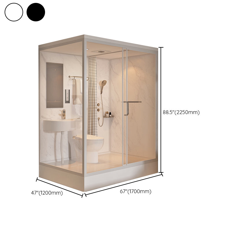 Shower Stall Semi-Frameless Single Sliding Black Rectangle Shower Stall