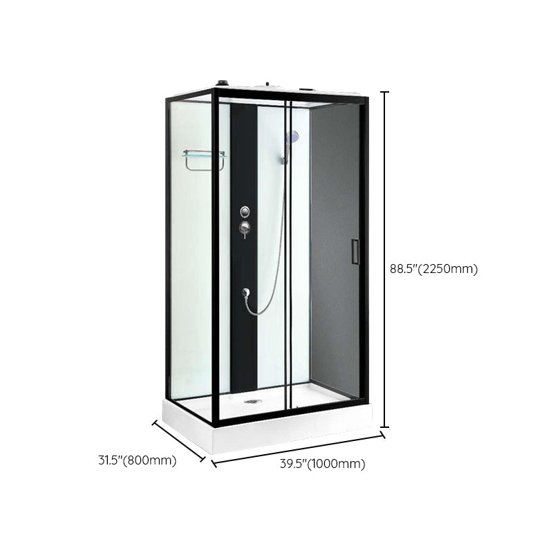 Shower Stall Semi-Frameless Single Sliding Black Rectangle Shower Stall