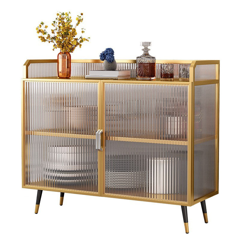 Modern Curio Cabinet Metal Glass Doors Storage Cabinet for Living Room