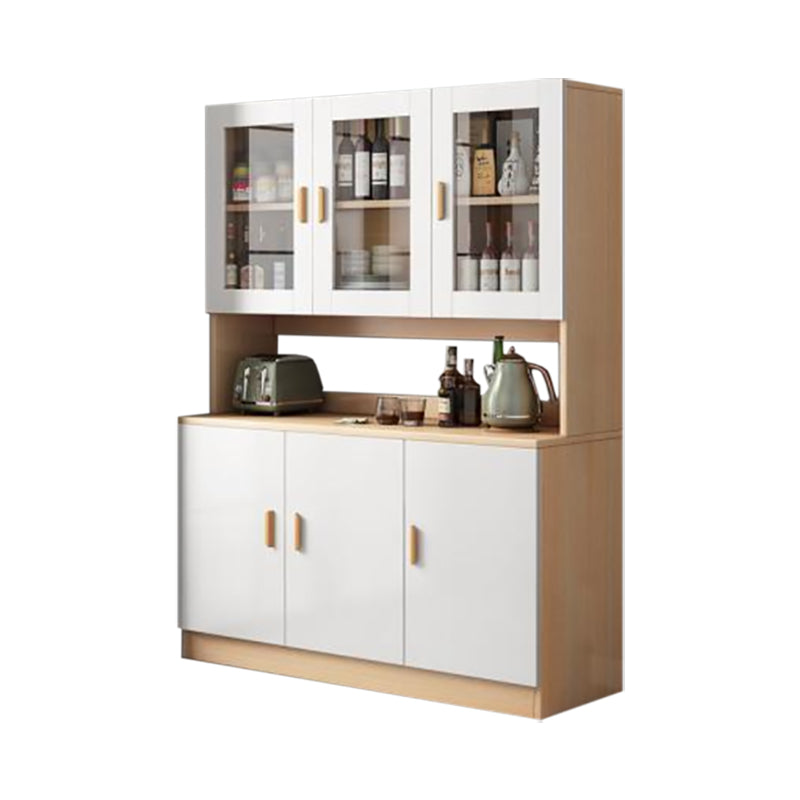 Modern Wood Dining Hutch Glass Doors Display Cabinet with Doors for Dining Room