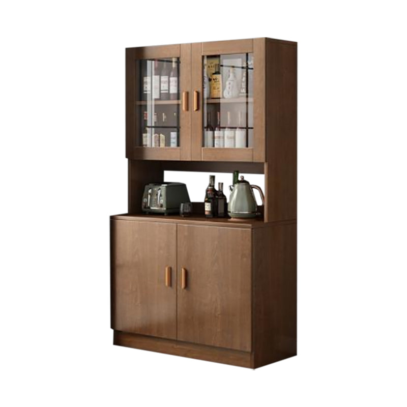 Modern Wood Dining Hutch Glass Doors Display Cabinet with Doors for Dining Room