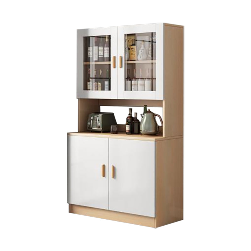 Modern Wood Dining Hutch Glass Doors Display Cabinet with Doors for Dining Room