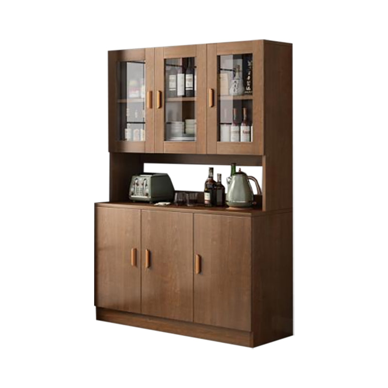 Modern Wood Dining Hutch Glass Doors Display Cabinet with Doors for Dining Room