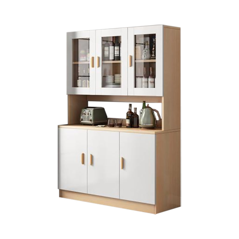 Modern Wood Dining Hutch Glass Doors Display Cabinet with Doors for Dining Room