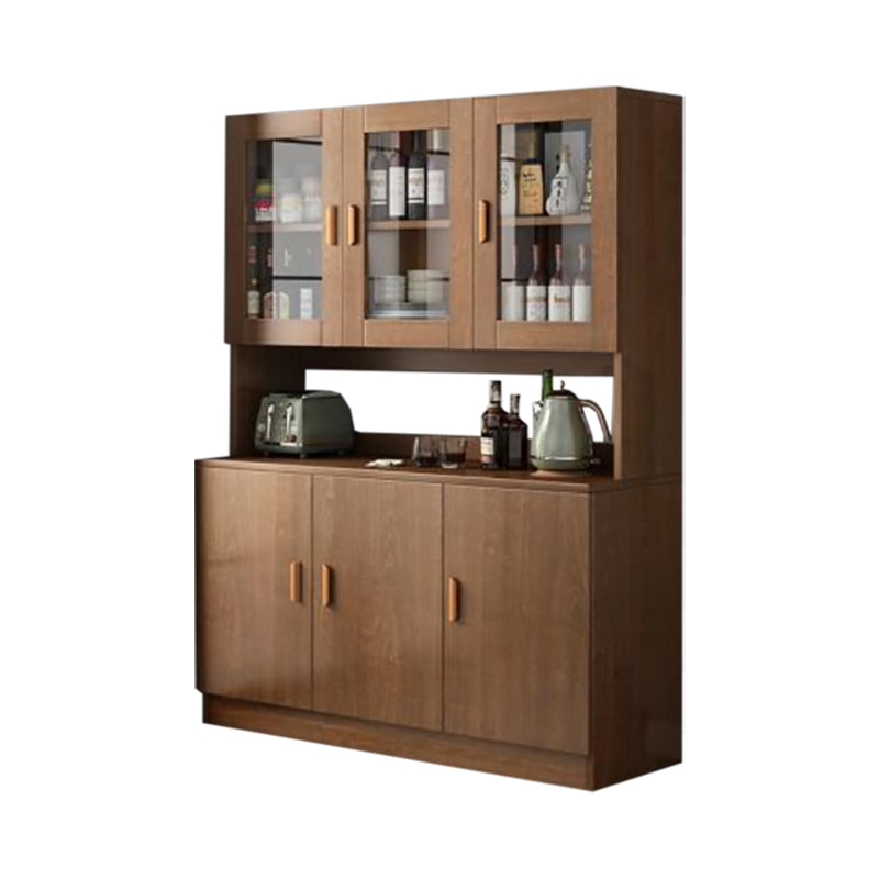 Modern Wood Dining Hutch Glass Doors Display Cabinet with Doors for Dining Room