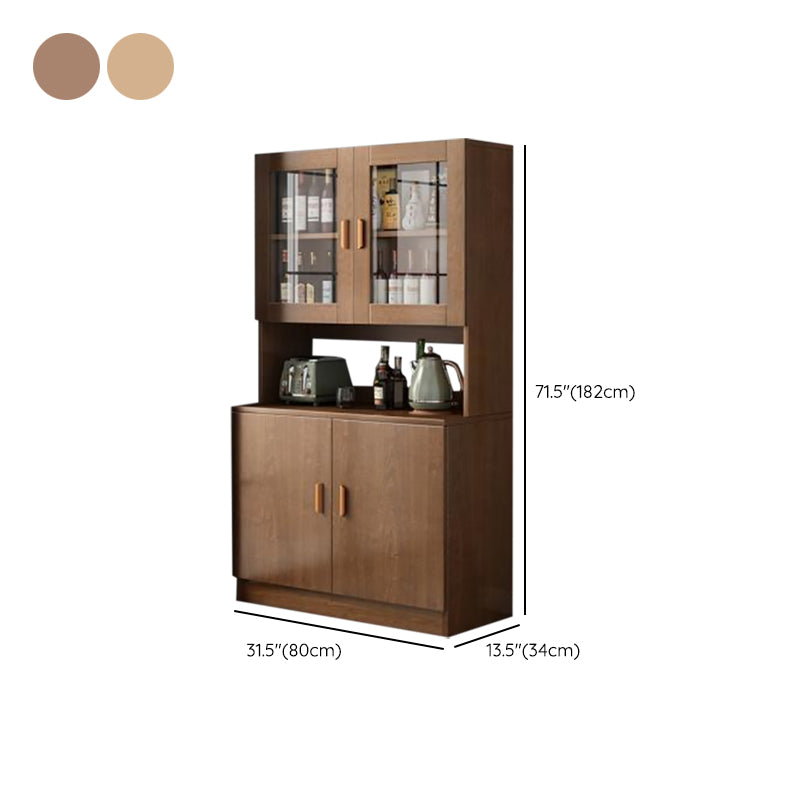 Modern Wood Dining Hutch Glass Doors Display Cabinet with Doors for Dining Room