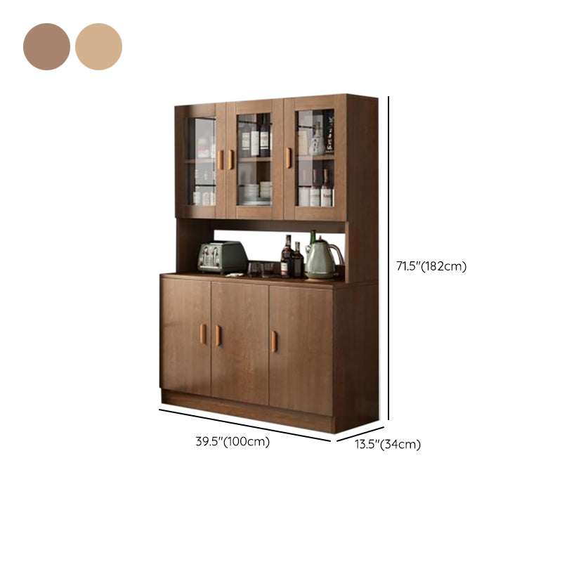 Modern Wood Dining Hutch Glass Doors Display Cabinet with Doors for Dining Room