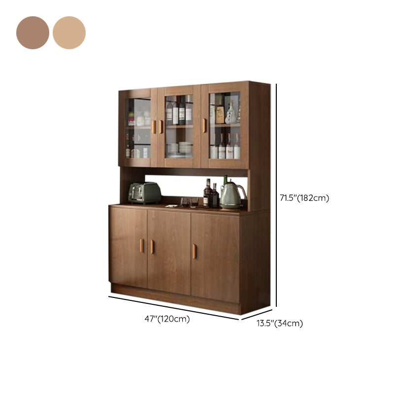 Modern Wood Dining Hutch Glass Doors Display Cabinet with Doors for Dining Room