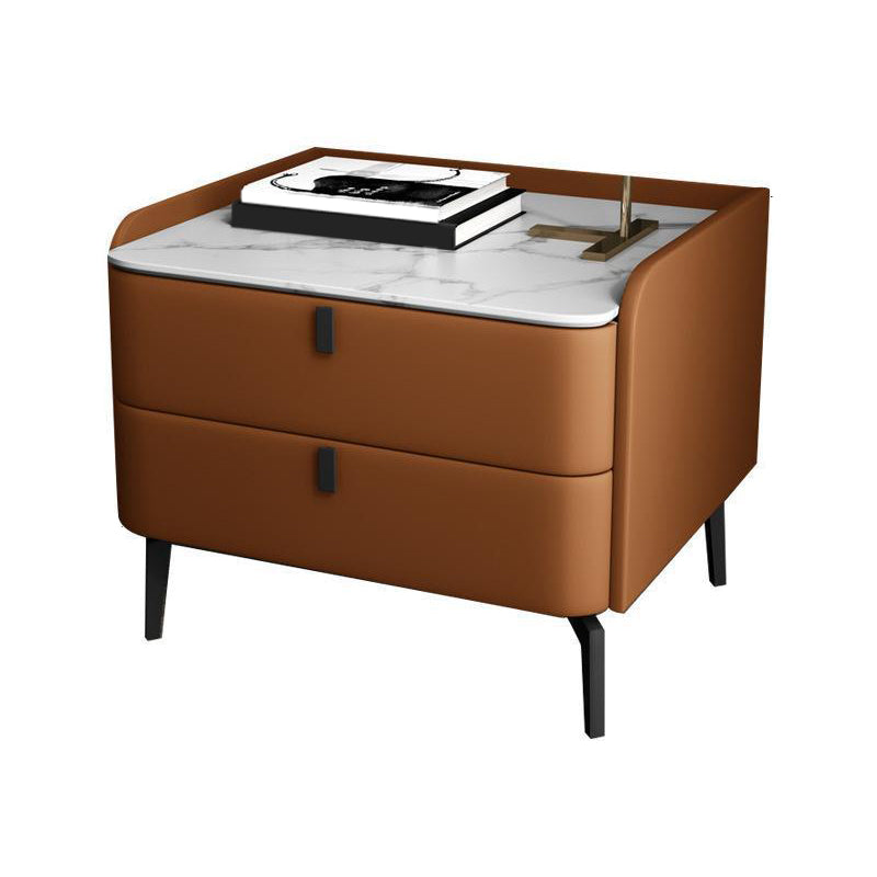 2 Drawers Modern Accent Table Nightstand Antique Finish Bed Nightstand