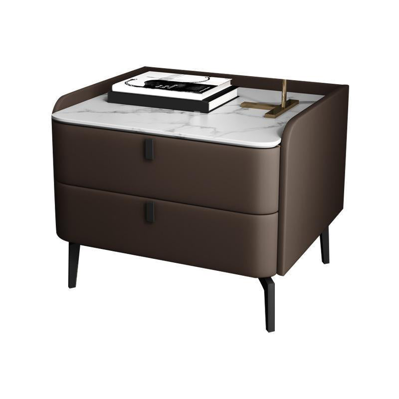 2 Drawers Modern Accent Table Nightstand Antique Finish Bed Nightstand