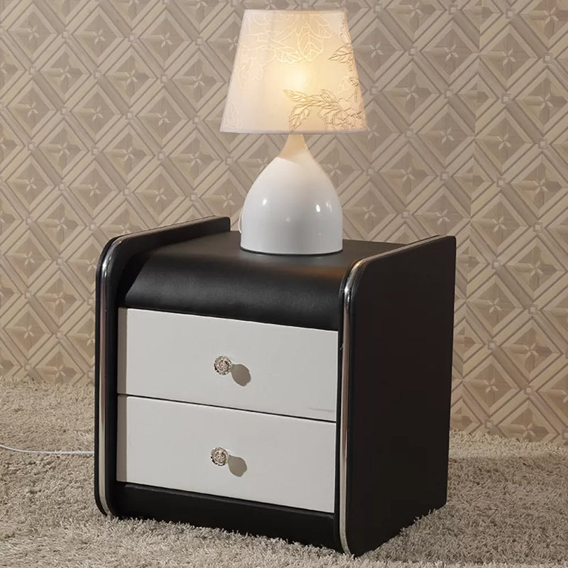 Faux Wood Accent Table Nightstand Contemporary Night Table with Drawers