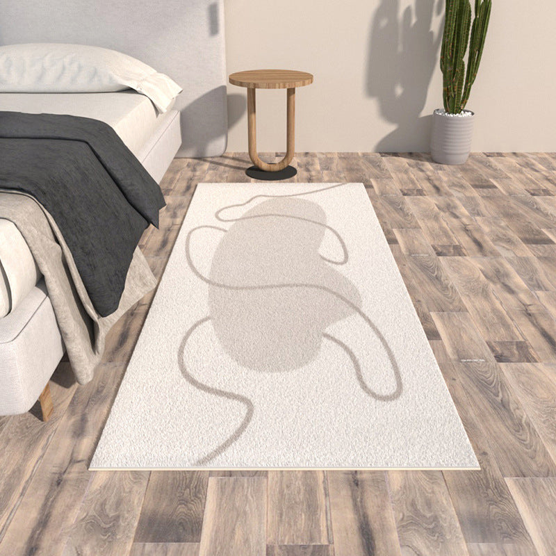 Simple Line Rug Polyester White Rug Tear Resistant Rug for Bedroom