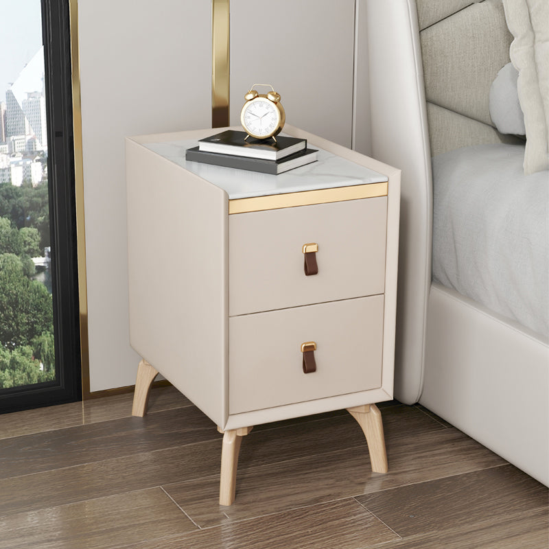 Modern Bed Nightstand Stone Accent Table Nightstand with Drawers