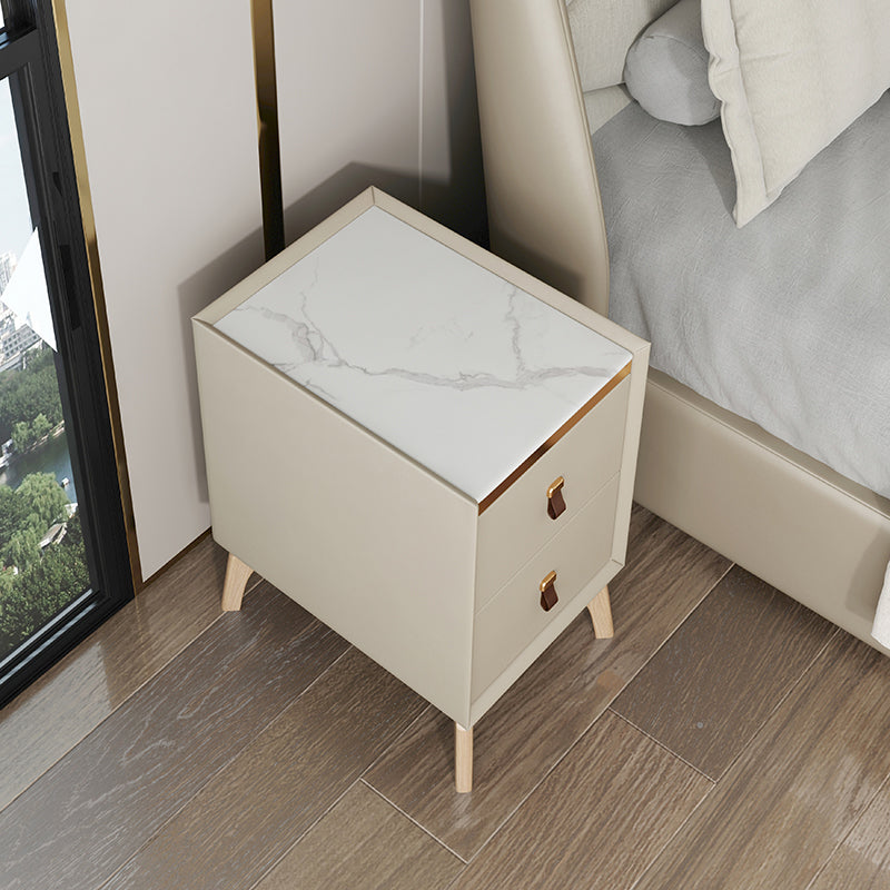 Modern Bed Nightstand Stone Accent Table Nightstand with Drawers