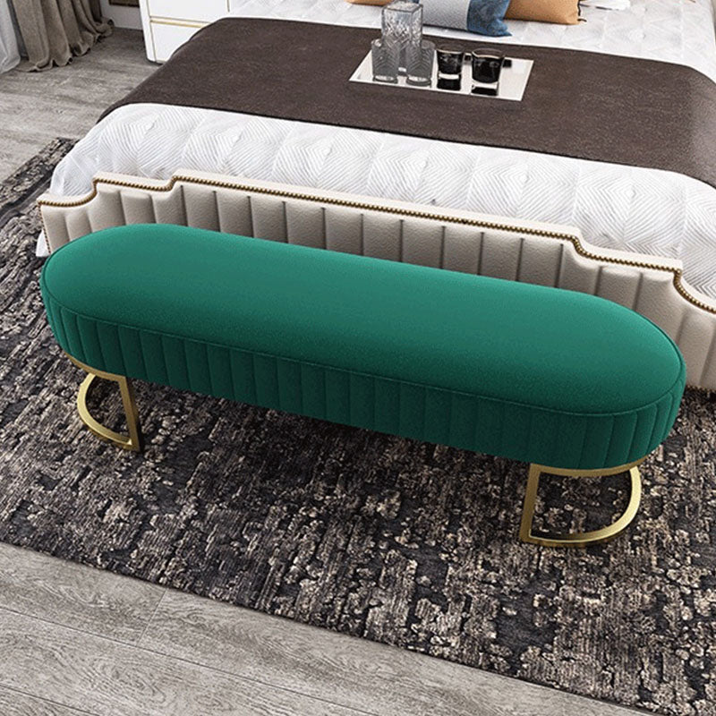 Contemporary Upholstered Bench Oval 16.5" Height Bedroom Bench with Metal Legs