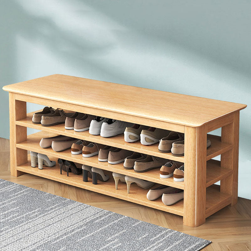 Modern Rubber Wood Bench Rectangle Home Storage Seating Bench with Shelves