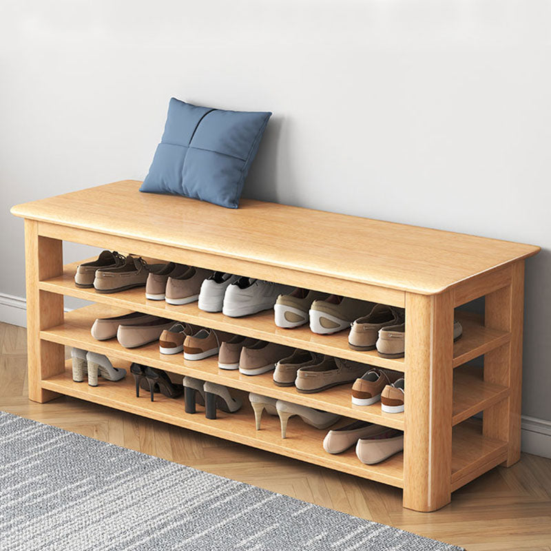 Modern Rubber Wood Bench Rectangle Home Storage Seating Bench with Shelves