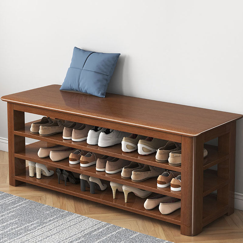 Modern Rubber Wood Bench Rectangle Home Storage Seating Bench with Shelves