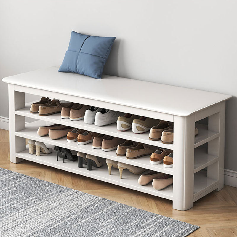 Modern Rubber Wood Bench Rectangle Home Storage Seating Bench with Shelves