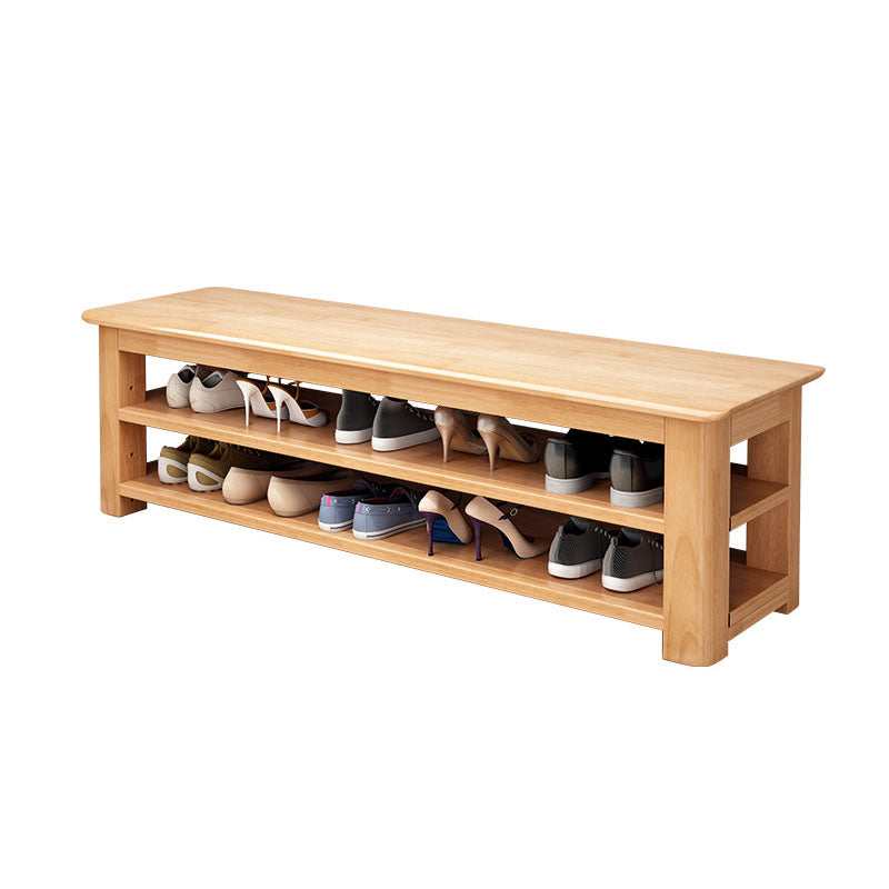 Modern Rubber Wood Bench Rectangle Home Storage Seating Bench with Shelves