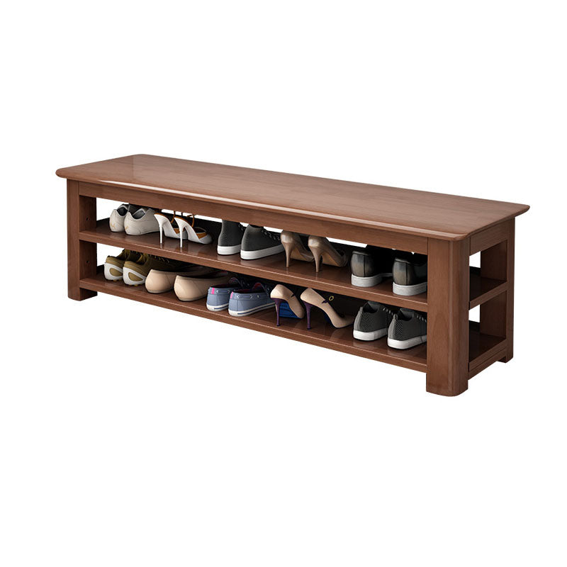 Modern Rubber Wood Bench Rectangle Home Storage Seating Bench with Shelves