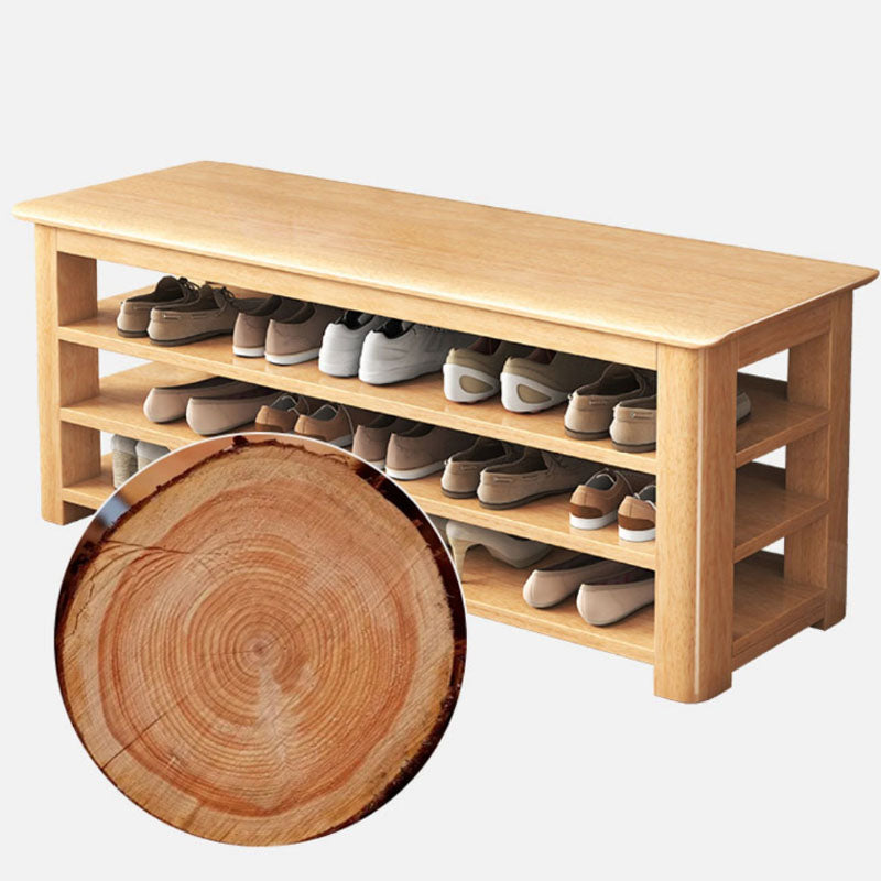 Modern Rubber Wood Bench Rectangle Home Storage Seating Bench with Shelves