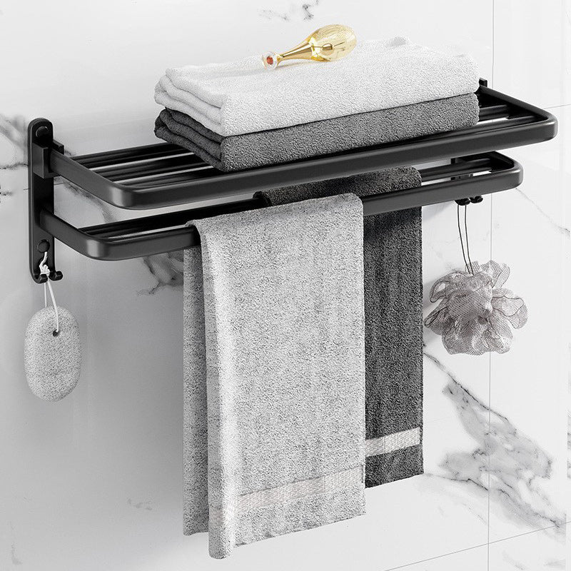 Modern Aluminum Bathroom Accessory Set Matte Black Bath Shelf/Towel Bar/Paper Holder